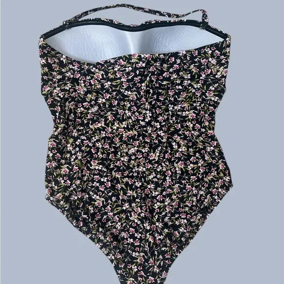 EUC Kona Sol Women’s Black Floral One-Piece Halter / Lace Swimsuit Size Large - Picture 2 of 3